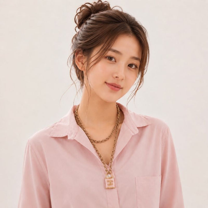 シャネル CHANEL ネックレス ペンダント チョーカー ピンク ゴールド